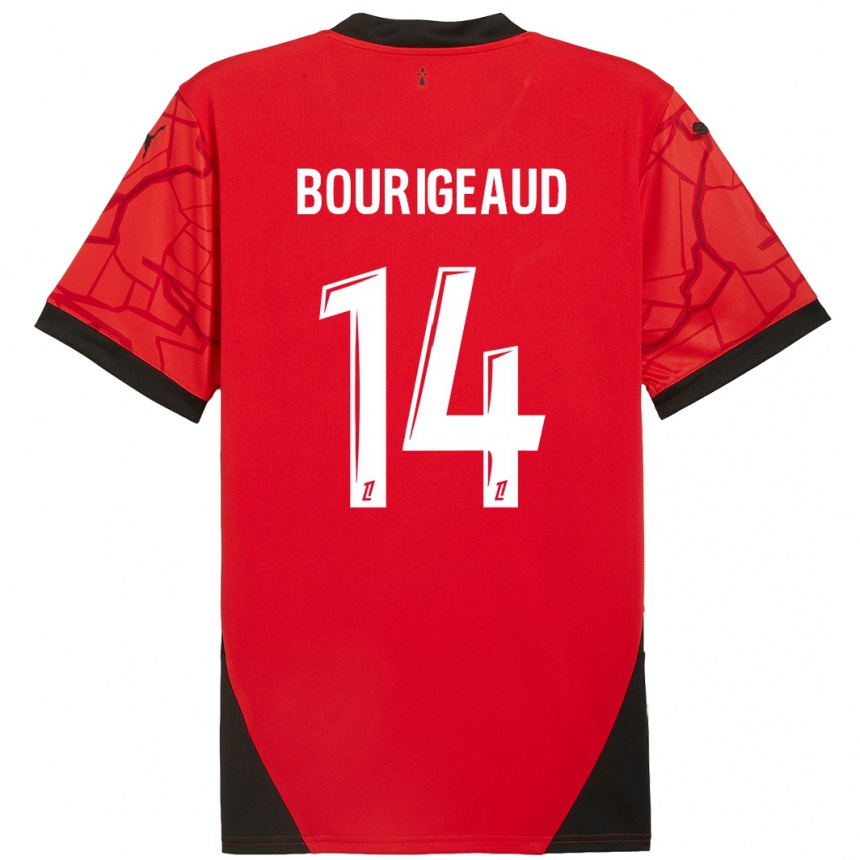 Femme Football Maillot Benjamin Bourigeaud #14 Rouge Noir Tenues Domicile 2024/25