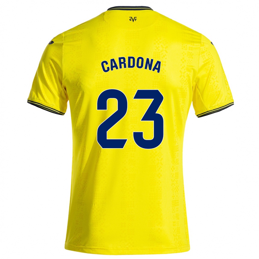 Femme Football Maillot Sergi Cardona #23 Jaune Noir Tenues Domicile 2024/25