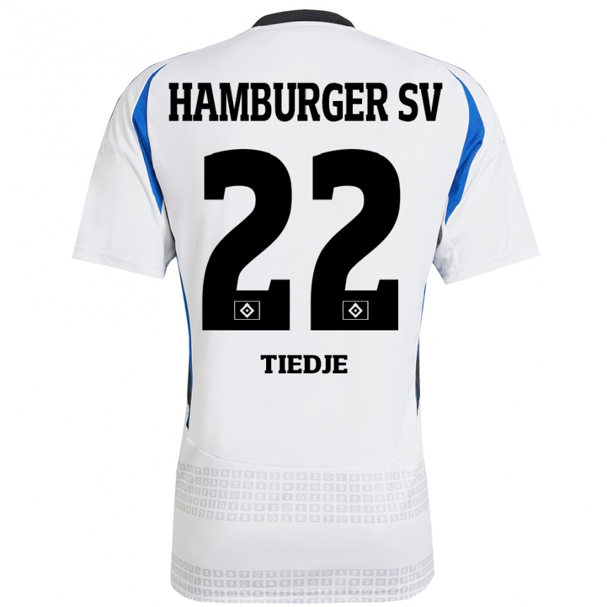 Femme Football Maillot Patrick Tiedje #22 Blanc Bleu Tenues Domicile 2024/25