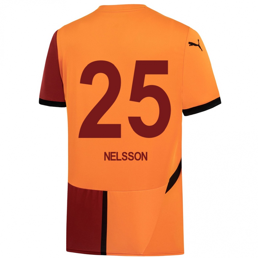 Femme Football Maillot Victor Nelsson #25 Jaune Rouge Tenues Domicile 2024/25