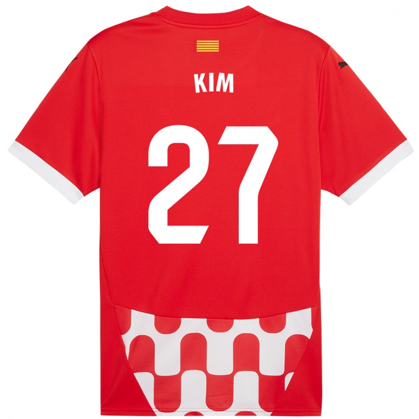 Femme Football Maillot Min-Su Kim #27 Rouge Blanc Tenues Domicile 2024/25