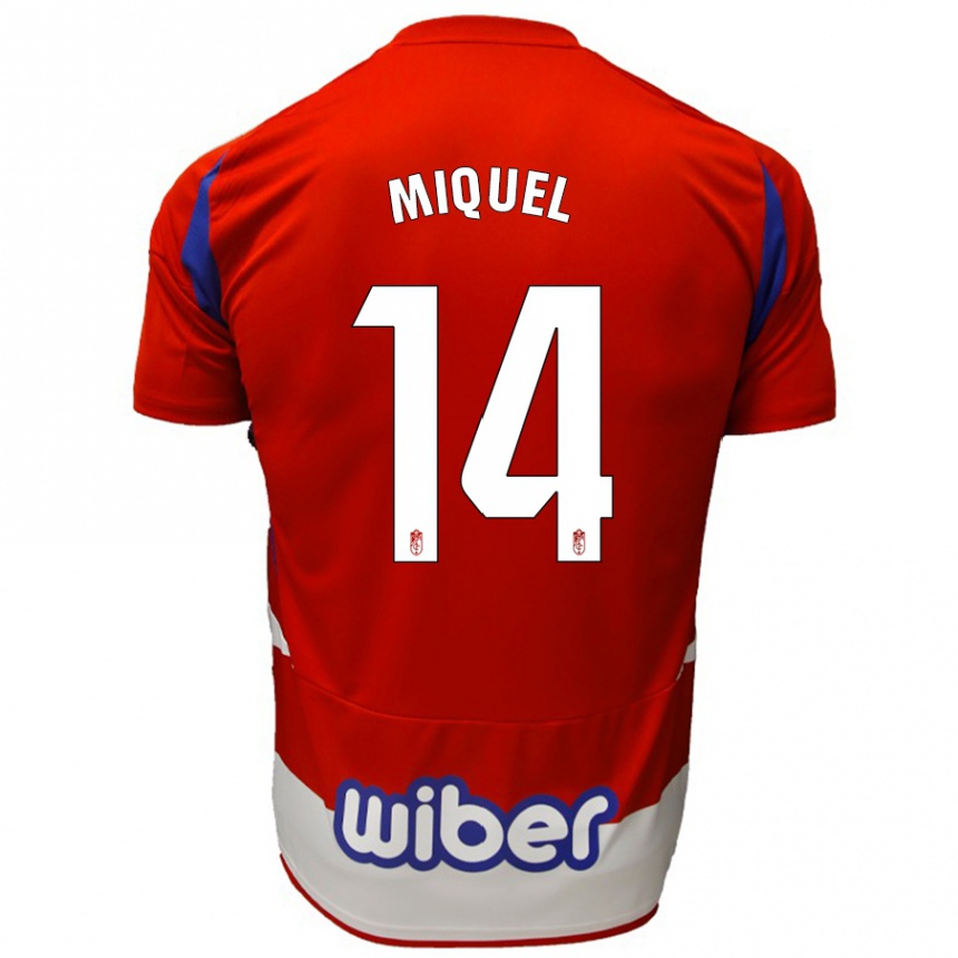 Femme Football Maillot Ignasi Miquel #14 Rouge Blanc Bleu Tenues Domicile 2024/25