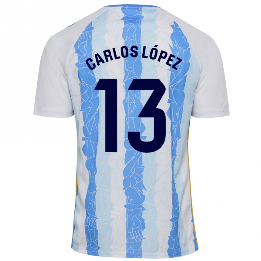 Femme Football Maillot Carlos López #13 Blanc Bleu Tenues Domicile 2024/25