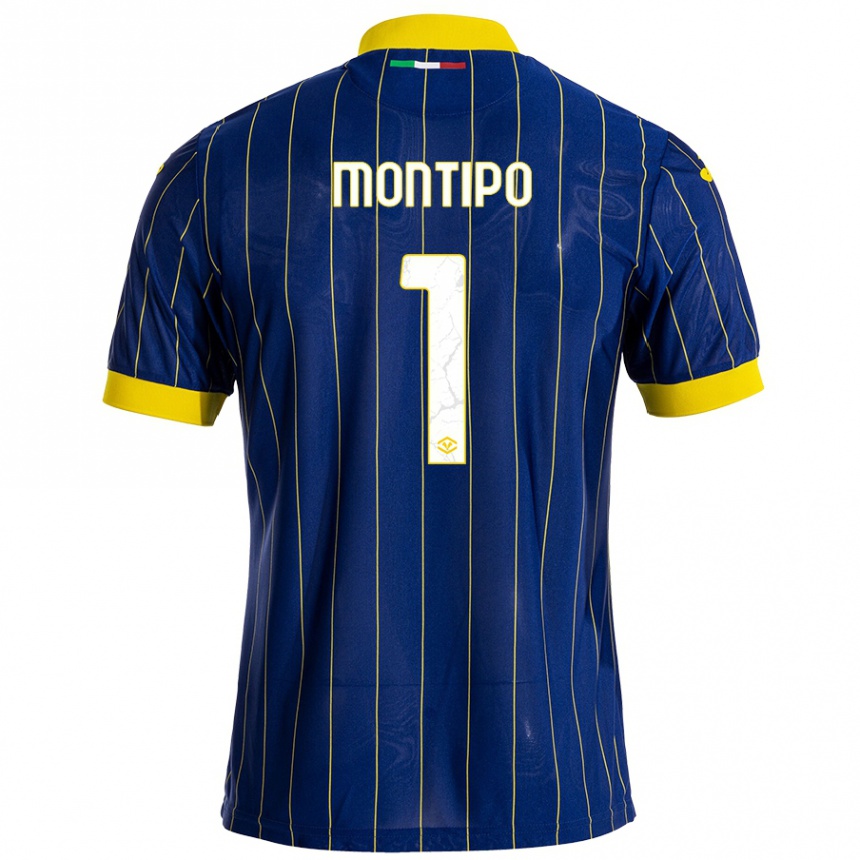 Femme Football Maillot Lorenzo Montipò #1 Bleu Jaune Tenues Domicile 2024/25