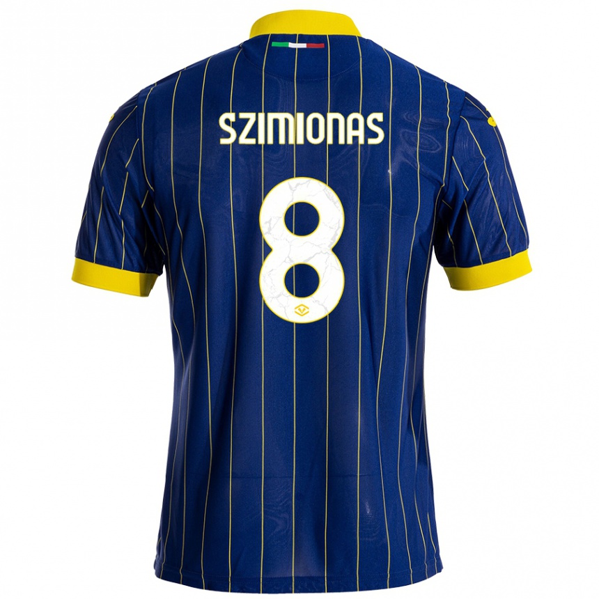 Femme Football Maillot Luca Szimionas #8 Bleu Jaune Tenues Domicile 2024/25