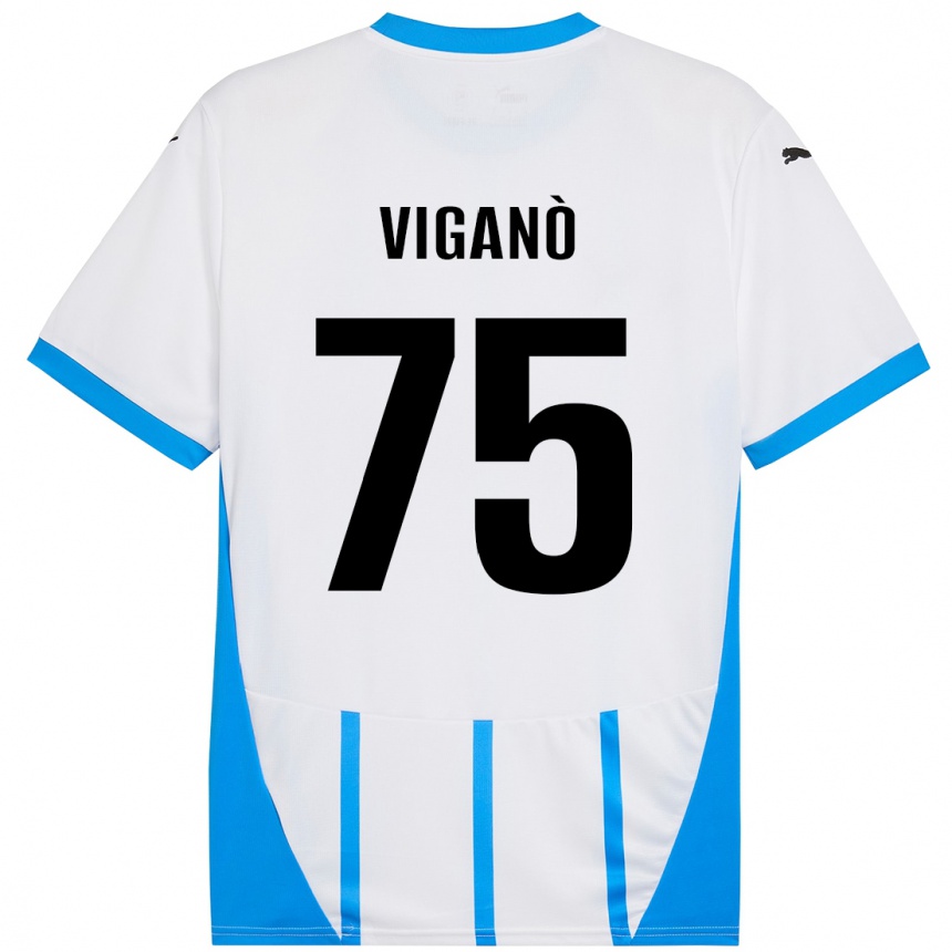 Femme Football Maillot Lorenzo Viganò #75 Blanc Bleu Tenues Extérieur 2024/25