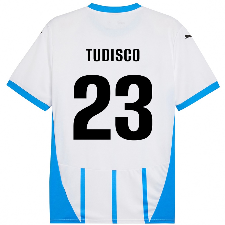 Femme Football Maillot Giorgia Tudisco #23 Blanc Bleu Tenues Extérieur 2024/25