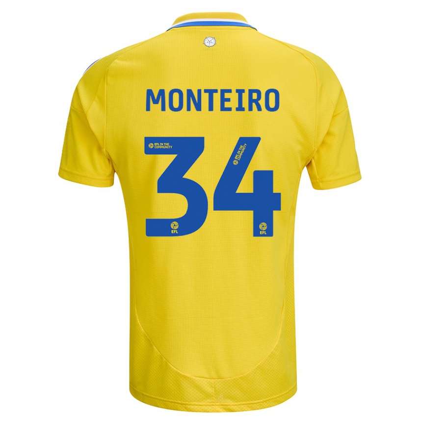 Femme Football Maillot Diogo Monteiro #34 Jaune Bleu Tenues Extérieur 2024/25