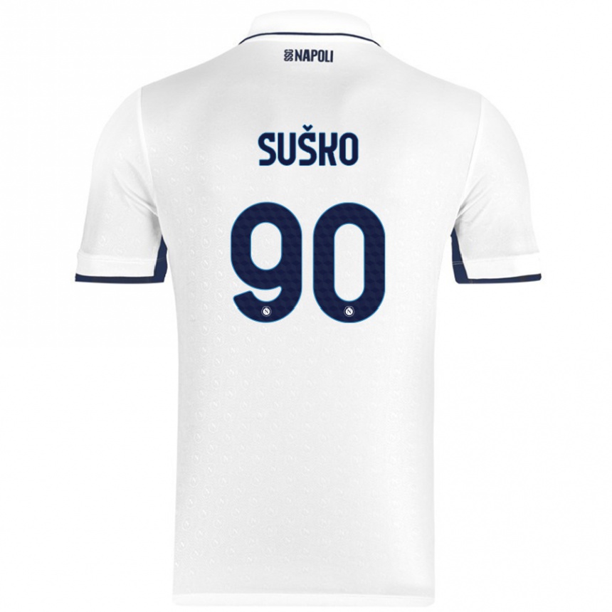 Femme Football Maillot Daniel Suško #90 Blanc Bleu Royal Tenues Extérieur 2024/25