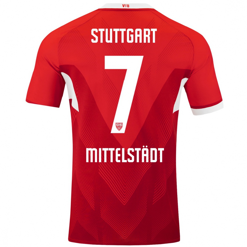 Femme Football Maillot Maximilian Mittelstädt #7 Blanc Rouge Tenues Extérieur 2024/25