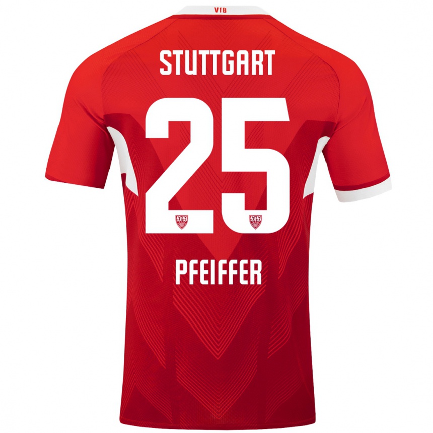 Femme Football Maillot Luca Pfeiffer #25 Blanc Rouge Tenues Extérieur 2024/25