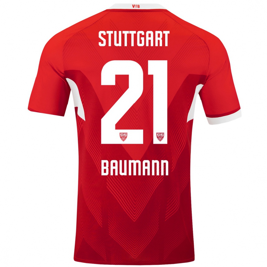 Femme Football Maillot Katharina Baumann #21 Blanc Rouge Tenues Extérieur 2024/25