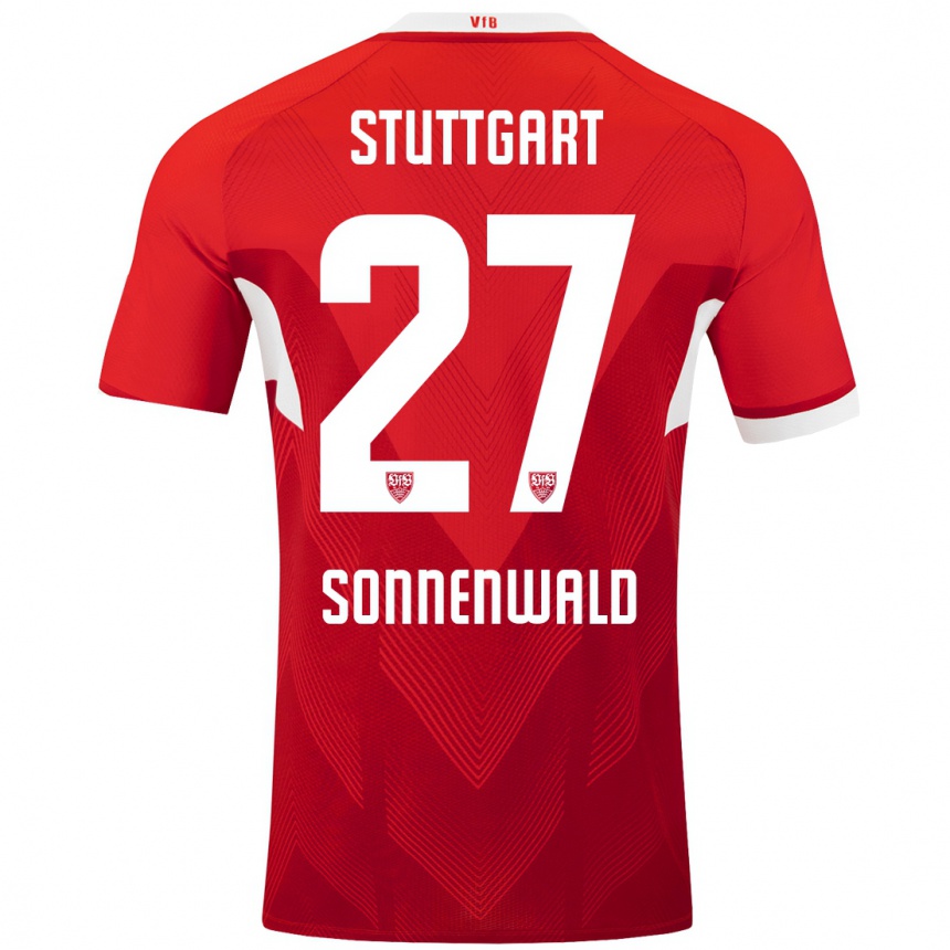 Femme Football Maillot Lukas Sonnenwald #27 Blanc Rouge Tenues Extérieur 2024/25