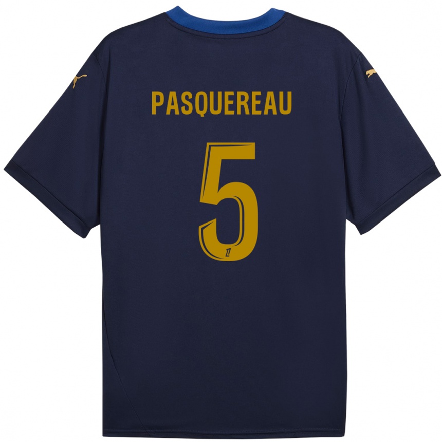 Femme Football Maillot Julie Pasquereau #5 Bleu Marine Doré Tenues Extérieur 2024/25