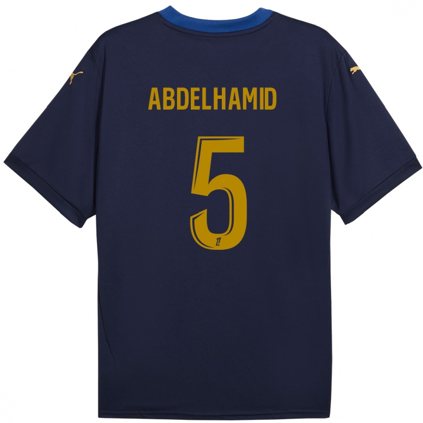 Femme Football Maillot Yunis Abdelhamid #5 Bleu Marine Doré Tenues Extérieur 2024/25