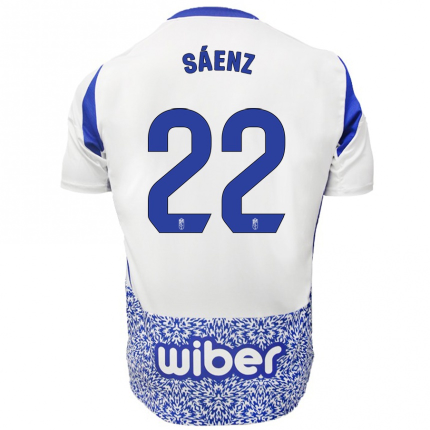 Femme Football Maillot Pablo Sáenz #22 Blanc Bleu Tenues Extérieur 2024/25