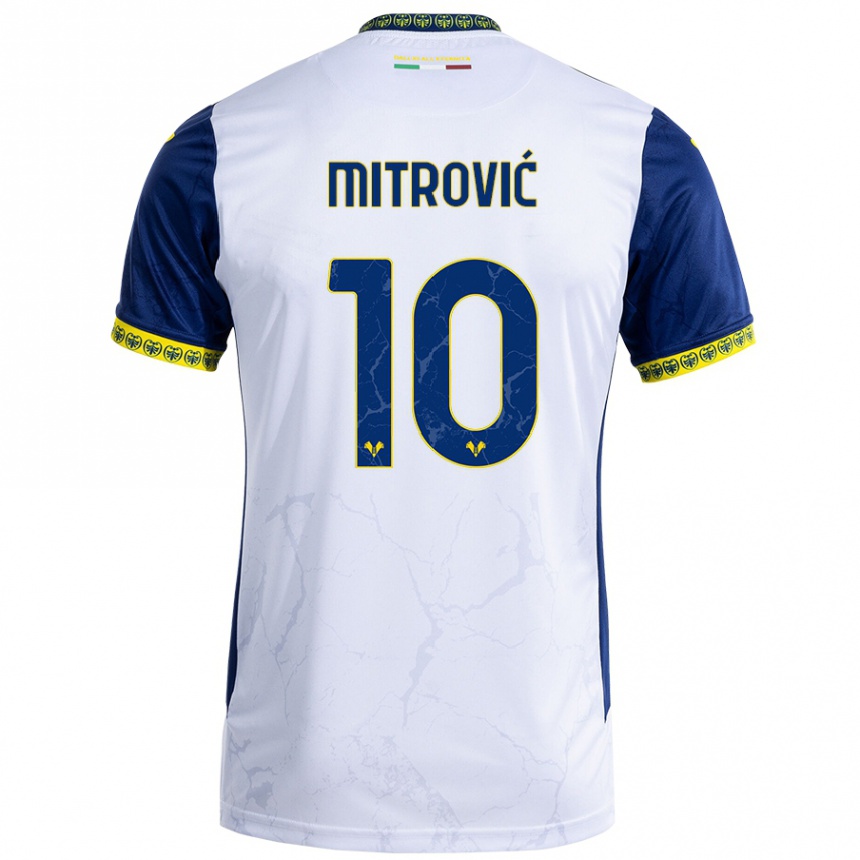 Femme Football Maillot Stefan Mitrović #10 Blanc Bleu Tenues Extérieur 2024/25