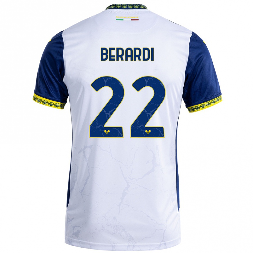 Femme Football Maillot Alessandro Berardi #22 Blanc Bleu Tenues Extérieur 2024/25