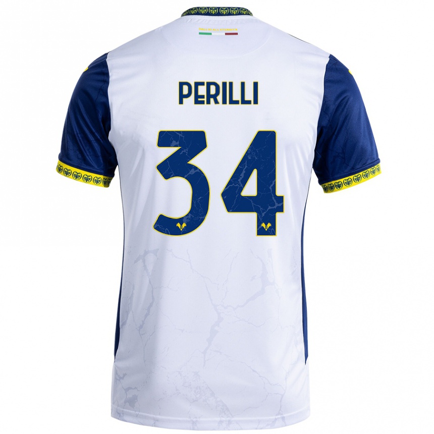 Femme Football Maillot Simone Perilli #34 Blanc Bleu Tenues Extérieur 2024/25