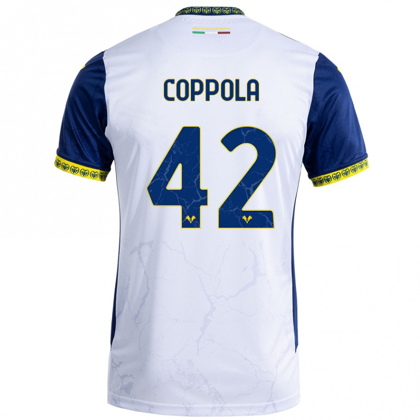 Femme Football Maillot Diego Coppola #42 Blanc Bleu Tenues Extérieur 2024/25