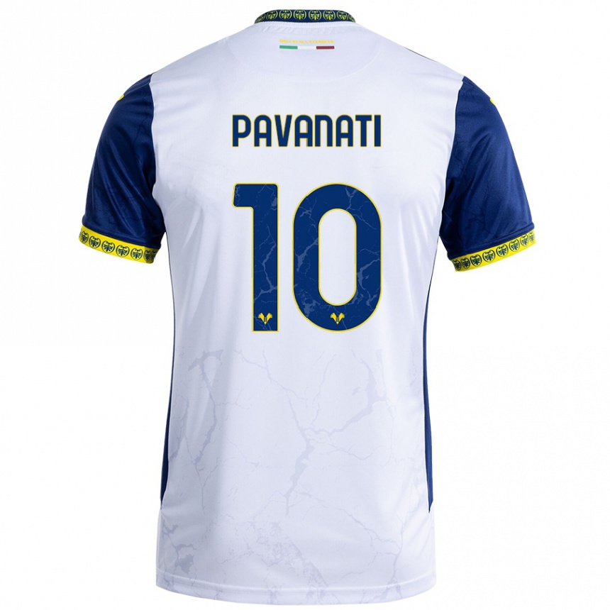 Femme Football Maillot Alessandro Pavanati #10 Blanc Bleu Tenues Extérieur 2024/25