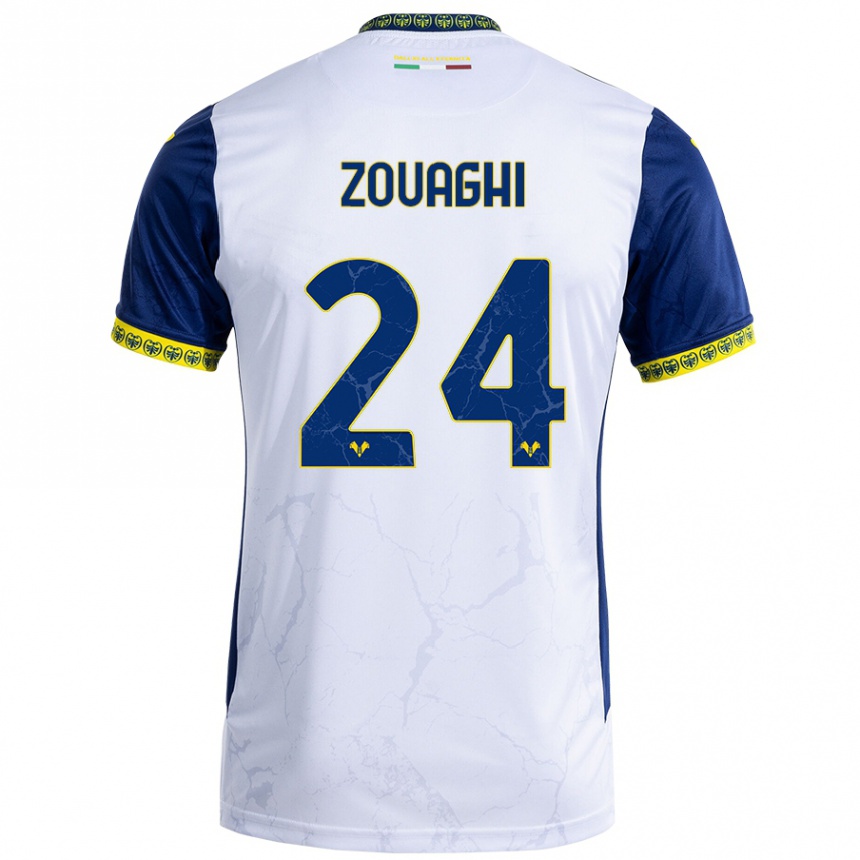 Femme Football Maillot Thomas Zouaghi #24 Blanc Bleu Tenues Extérieur 2024/25