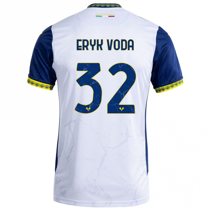 Femme Football Maillot Andrei Eryk Voda #32 Blanc Bleu Tenues Extérieur 2024/25