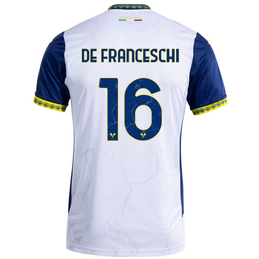 Femme Football Maillot Edoardo De Franceschi #16 Blanc Bleu Tenues Extérieur 2024/25