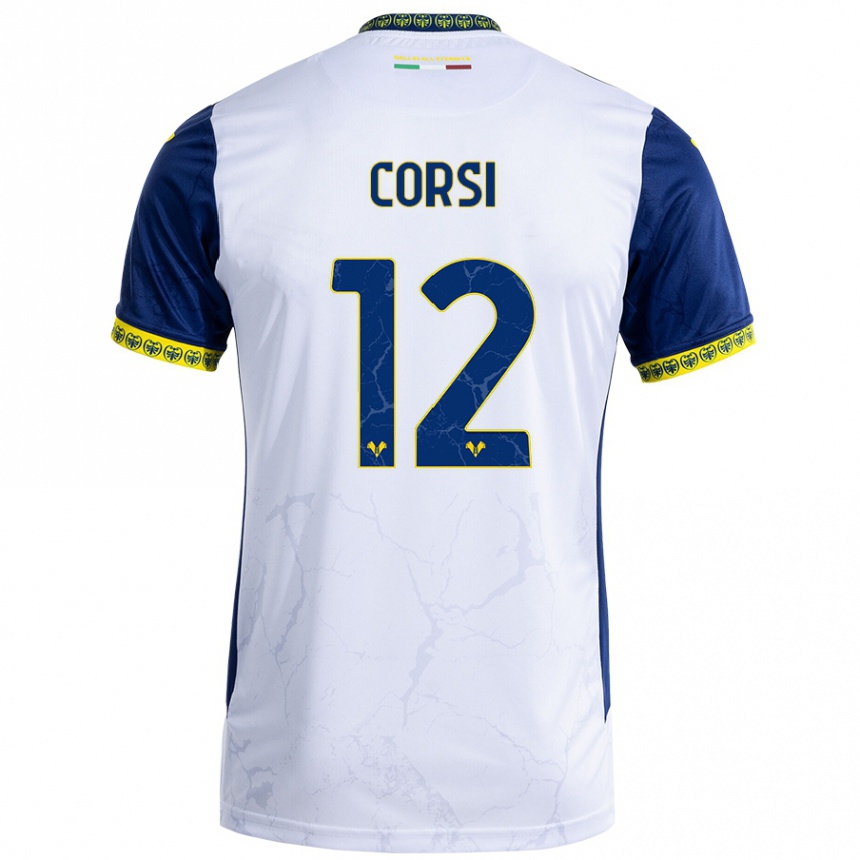 Femme Football Maillot Sara Corsi #12 Blanc Bleu Tenues Extérieur 2024/25