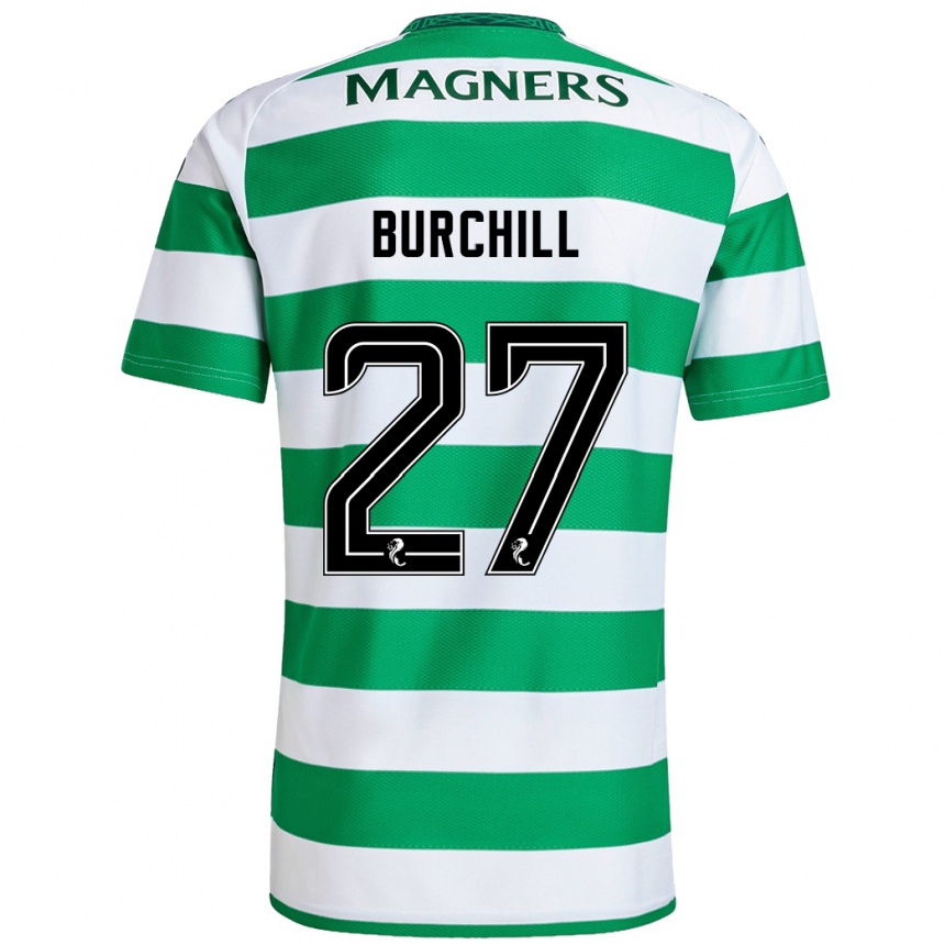 Enfant Football Maillot Tiree Burchill #27 Vert Blanc Tenues Domicile 2024/25