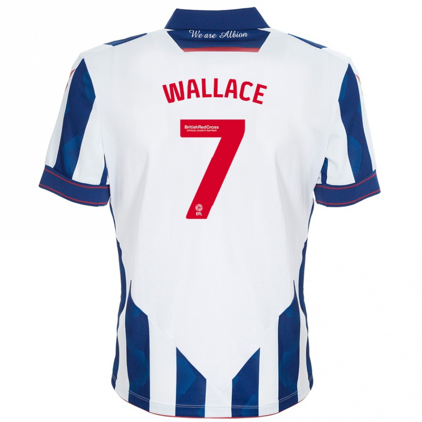 Enfant Football Maillot Jed Wallace #7 Blanc Bleu Foncé Tenues Domicile 2024/25