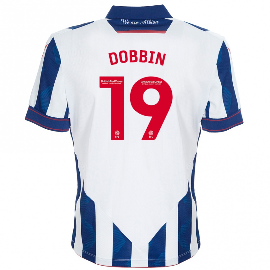 Enfant Football Maillot Lewis Dobbin #19 Blanc Bleu Foncé Tenues Domicile 2024/25