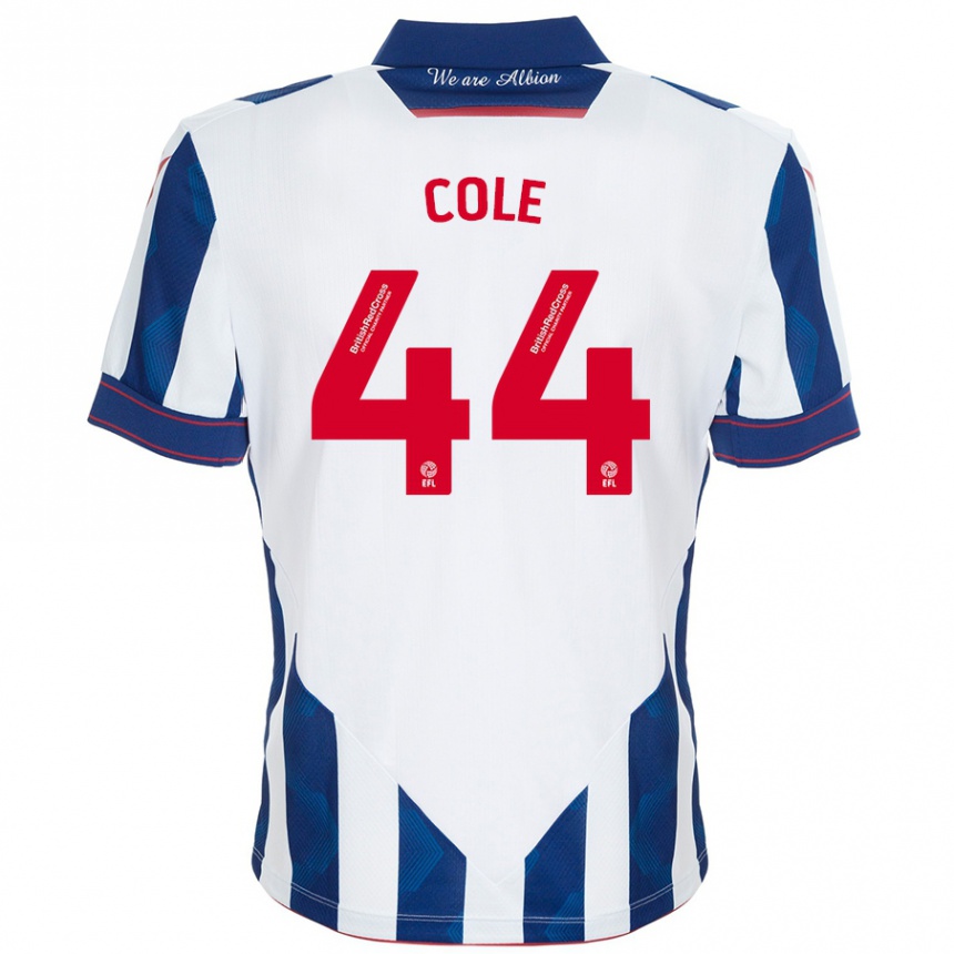 Enfant Football Maillot Devante Cole #44 Blanc Bleu Foncé Tenues Domicile 2024/25