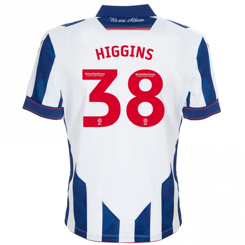 Enfant Football Maillot Akeel Higgins #38 Blanc Bleu Foncé Tenues Domicile 2024/25