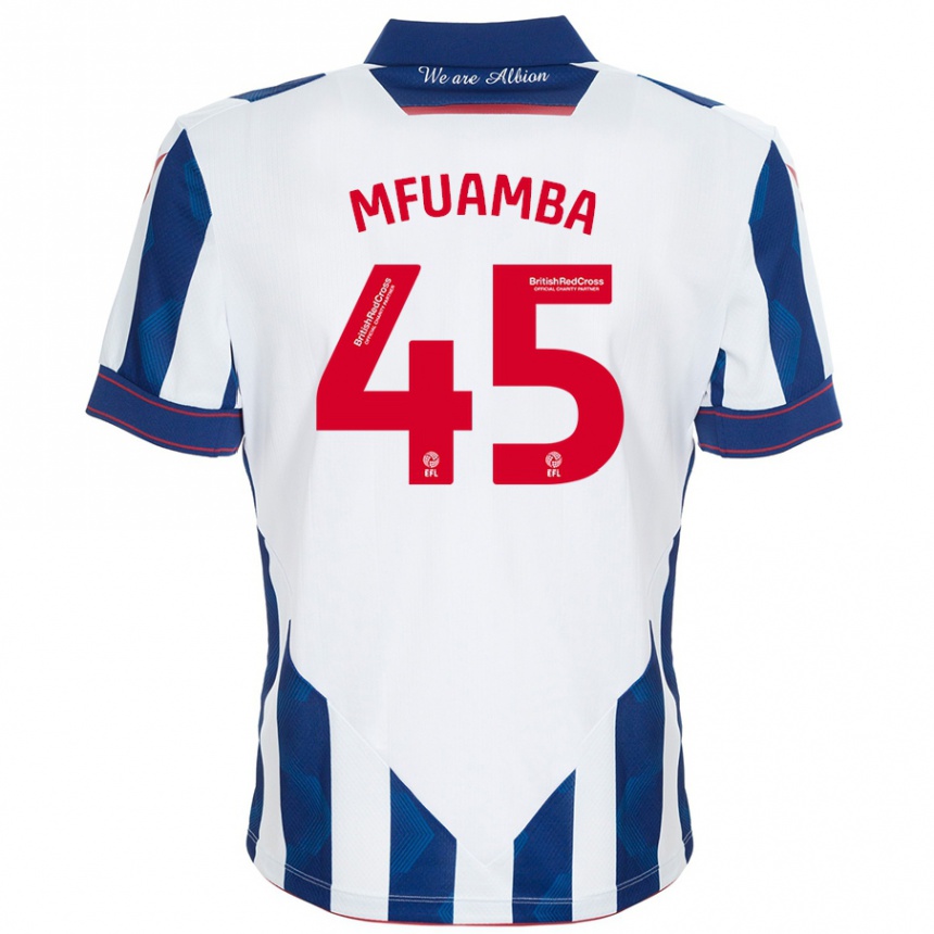 Enfant Football Maillot Kevin Mfuamba #45 Blanc Bleu Foncé Tenues Domicile 2024/25