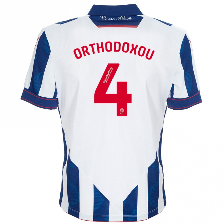 Enfant Football Maillot Francesca Orthodoxou #4 Blanc Bleu Foncé Tenues Domicile 2024/25