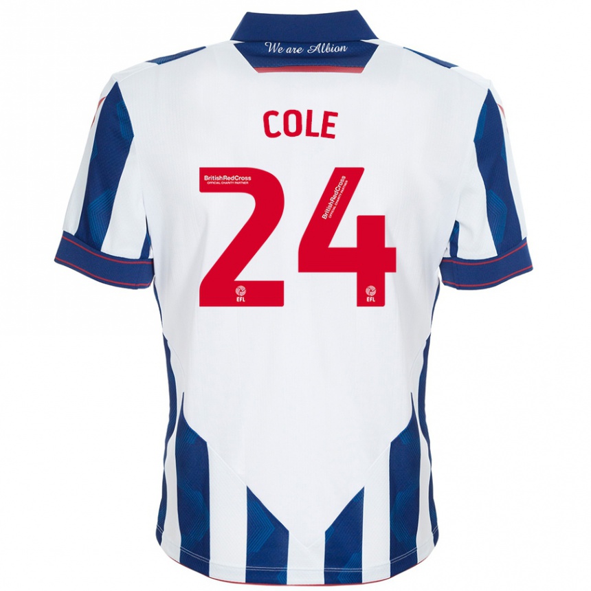 Enfant Football Maillot Delphi Cole #24 Blanc Bleu Foncé Tenues Domicile 2024/25