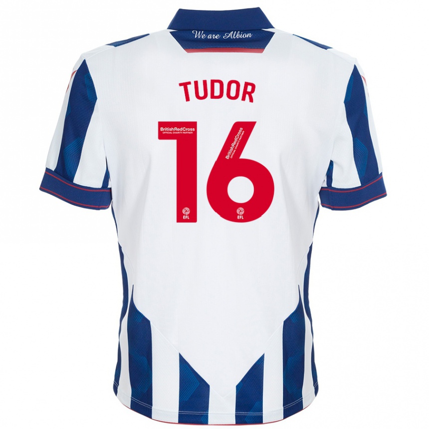 Enfant Football Maillot Sophie Tudor #16 Blanc Bleu Foncé Tenues Domicile 2024/25