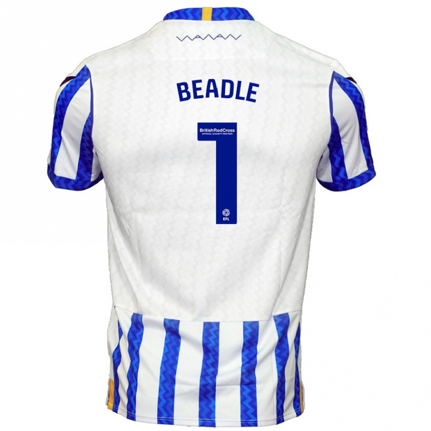 Enfant Football Maillot James Beadle #1 Bleu Blanc Tenues Domicile 2024/25