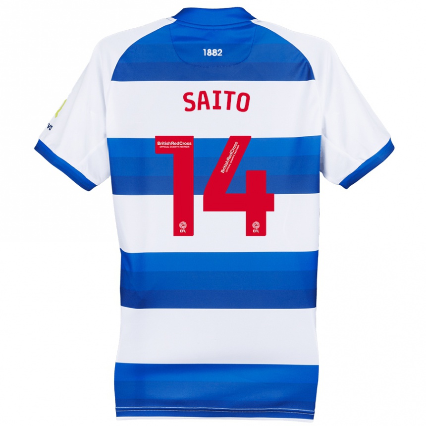 Enfant Football Maillot Koki Saito #14 Blanc Bleu Tenues Domicile 2024/25