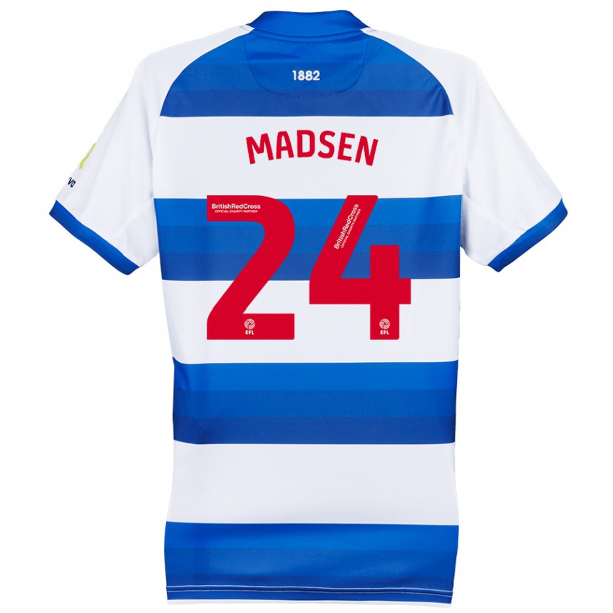 Enfant Football Maillot Nicolas Madsen #24 Blanc Bleu Tenues Domicile 2024/25