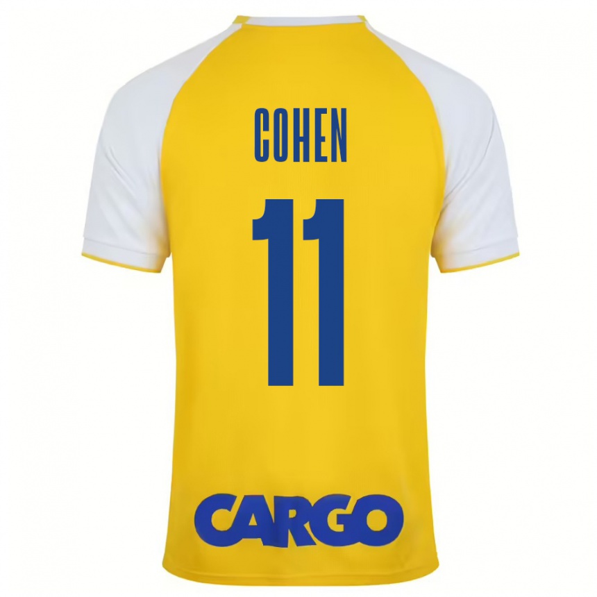 Enfant Football Maillot Yonatan Cohen #11 Jaune Blanc Tenues Domicile 2024/25