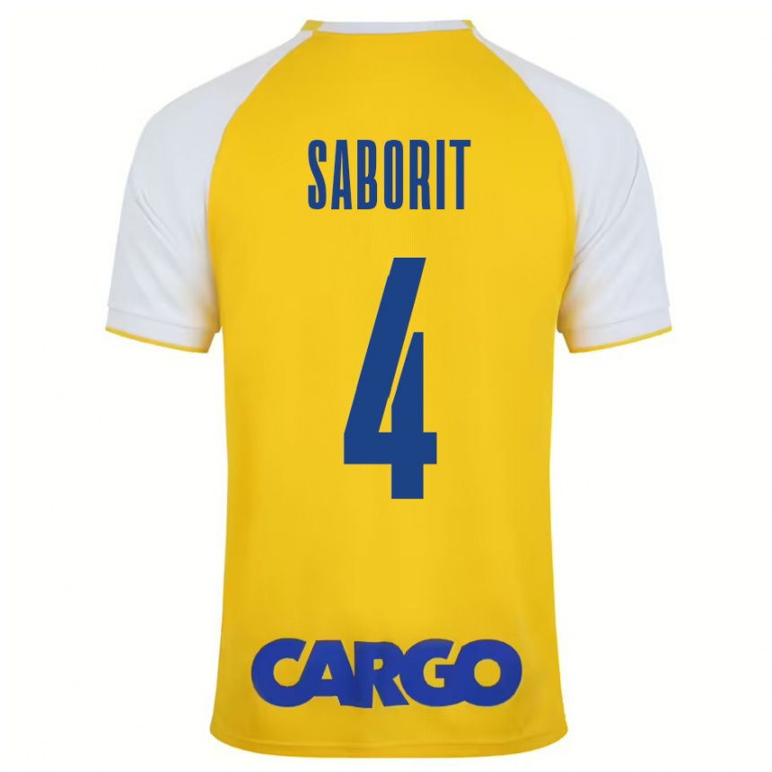 Enfant Football Maillot Enric Saborit #4 Jaune Blanc Tenues Domicile 2024/25