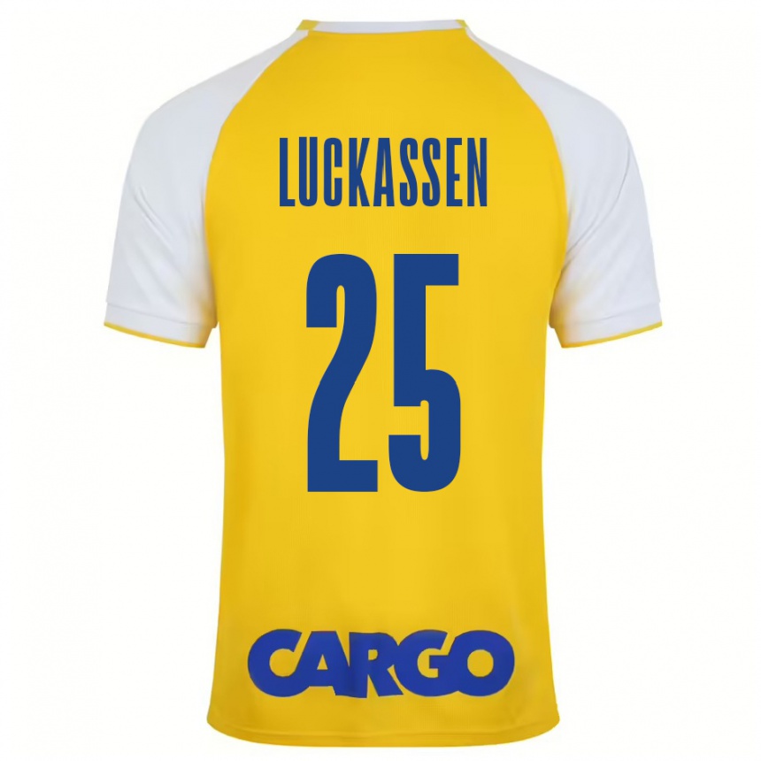 Enfant Football Maillot Derrick Luckassen #25 Jaune Blanc Tenues Domicile 2024/25