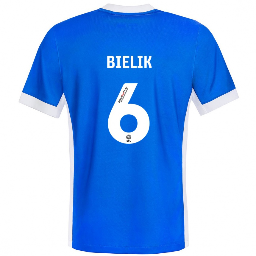 Enfant Football Maillot Krystian Bielik #6 Bleu Blanc Tenues Domicile 2024/25