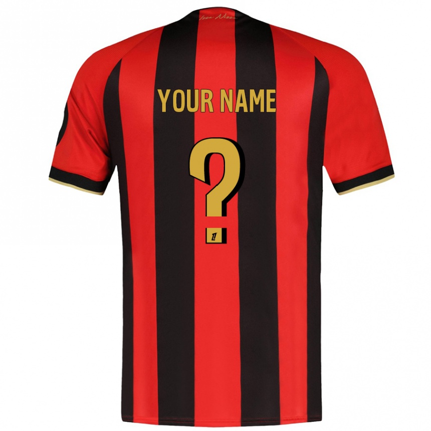 Enfant Football Maillot Votre Nom #0 Rouge Noir Tenues Domicile 2024/25