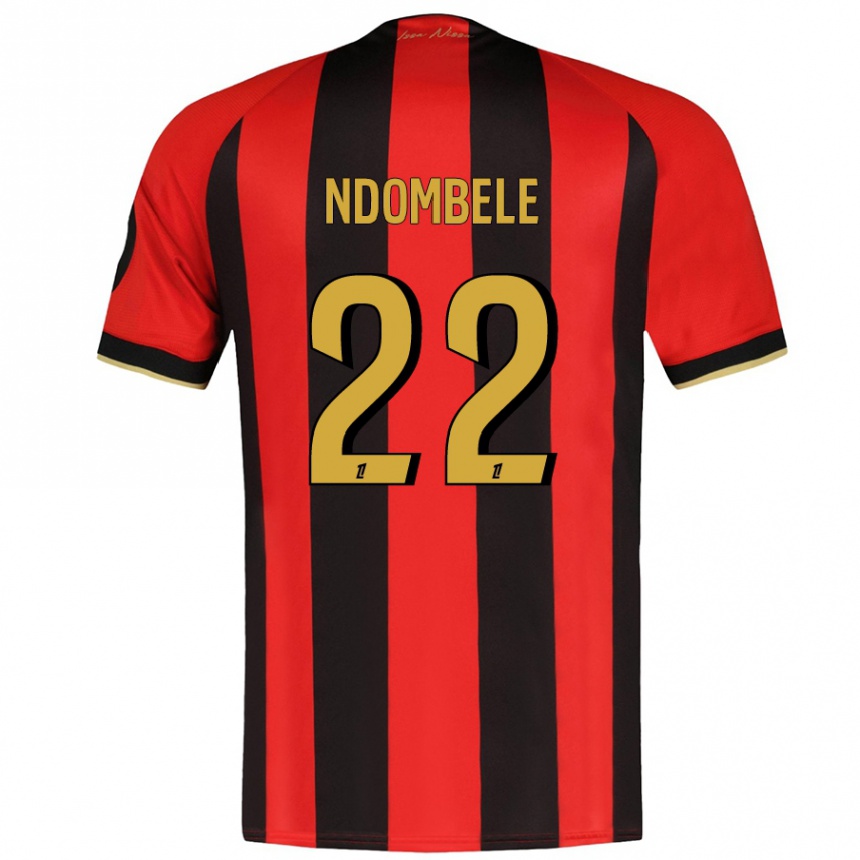 Enfant Football Maillot Tanguy Ndombélé #22 Rouge Noir Tenues Domicile 2024/25