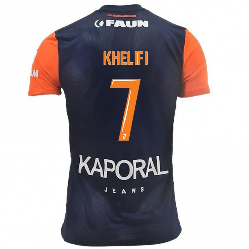 Enfant Football Maillot Léa Khelifi #7 Bleu Marine Orange Tenues Domicile 2024/25