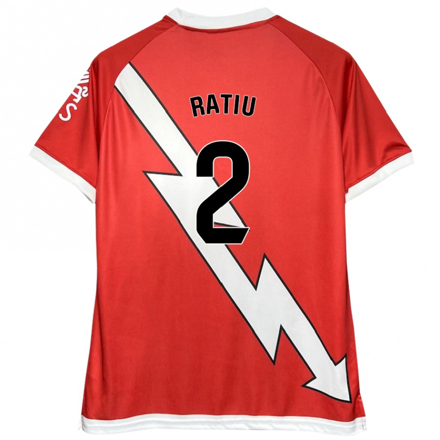 Enfant Football Maillot Andrei Rațiu #2 Blanc Rouge Tenues Domicile 2024/25