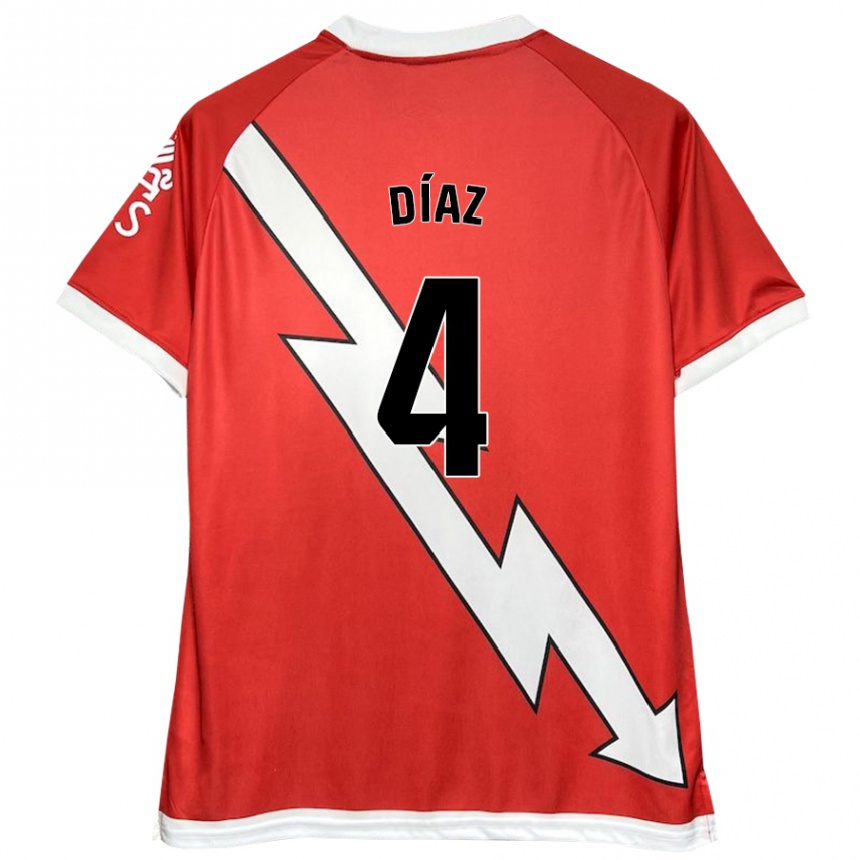 Enfant Football Maillot Pedro Díaz #4 Blanc Rouge Tenues Domicile 2024/25